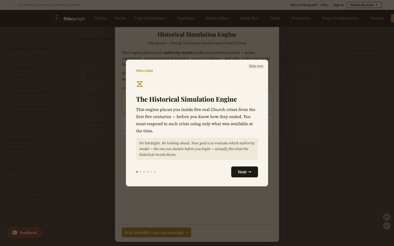 Historical Simulation Engine — testing authority models against five Church crises